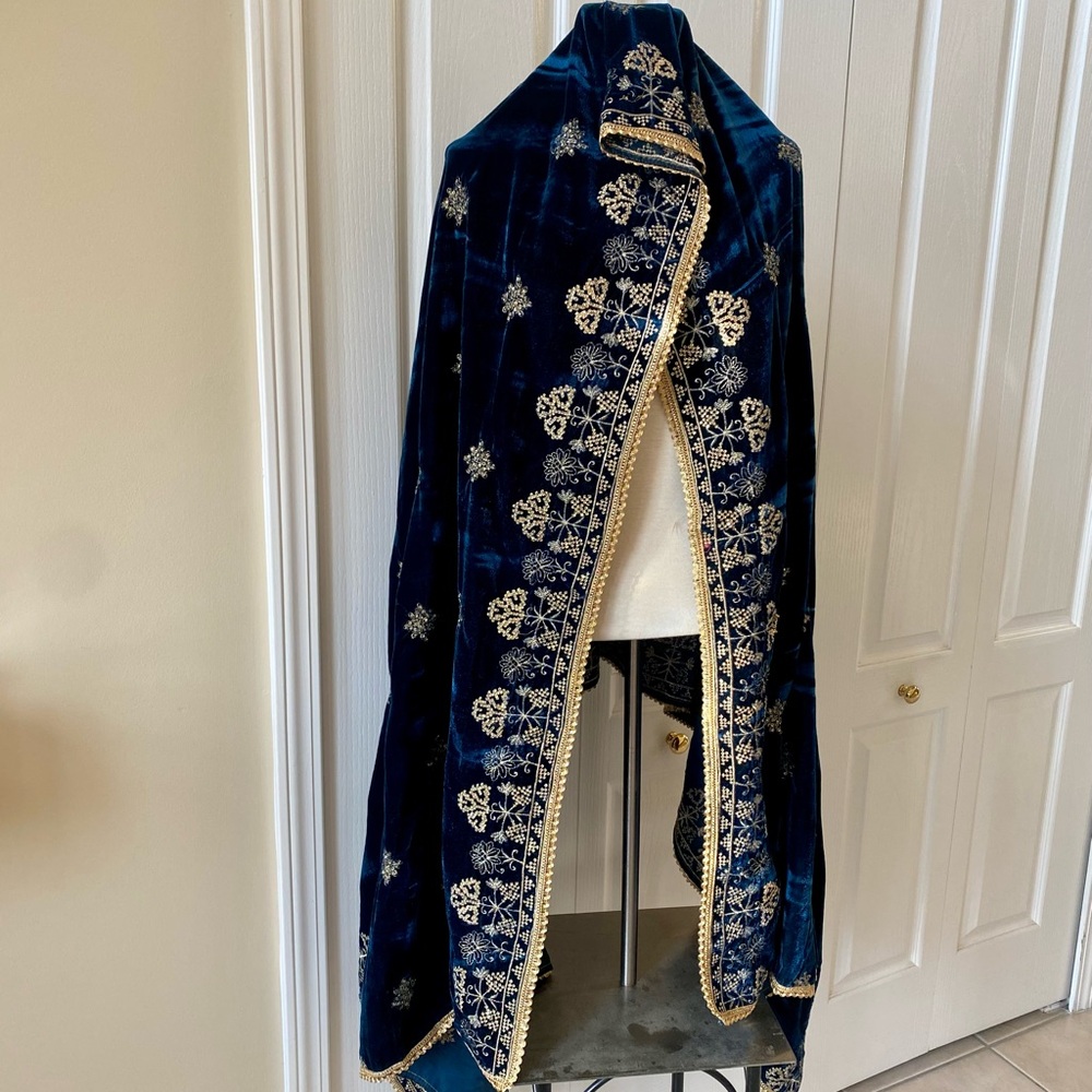 Embroidered Navy Velvet with Gold Trim stone work
